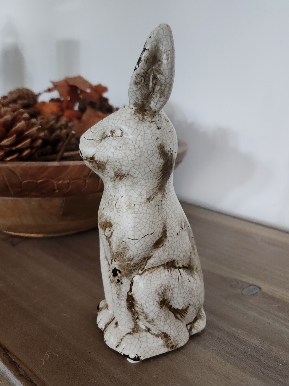 Rustic Crackle Glaze Ceramic Rabbit Bunny Figurine Farmhouse Decor 8in Farm Barn - Picture 5 of 11